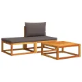 Salon de jardin avec coussins 3 pcs bois massif d'acacia