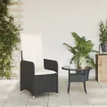 Chaise inclinable de jardin avec coussins noir résine tressée