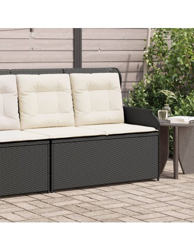 Banc inclinable de jardin avec coussins noir résine tressée