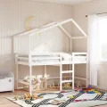 Lit superposé avec échelle et toit sans matelas blanc 80x200 cm