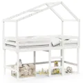 Lit superposé avec échelle et toit sans matelas blanc 80x200 cm