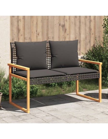 Banc de jardin avec coussin noir résine tressée et acacia