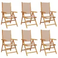 Chaises inclinables de jardin lot de 6 taupe tissu bois massif