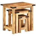 Tables d'appoint gigognes 3 pcs bois de manguier massif brut
