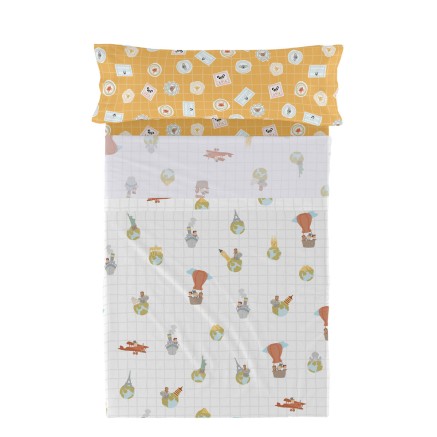 Juego de Sábanas HappyFriday Mr Fox World Trip Multicolor Cama de 105