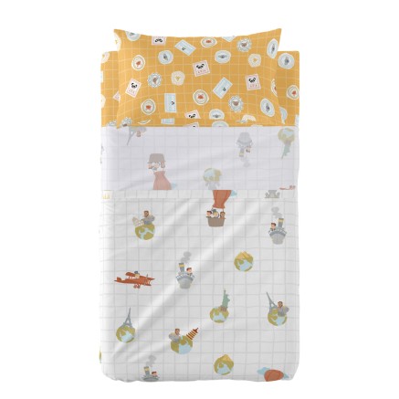 Jeu de draps HappyFriday Mr Fox World Trip Multicouleur Lit de bébé