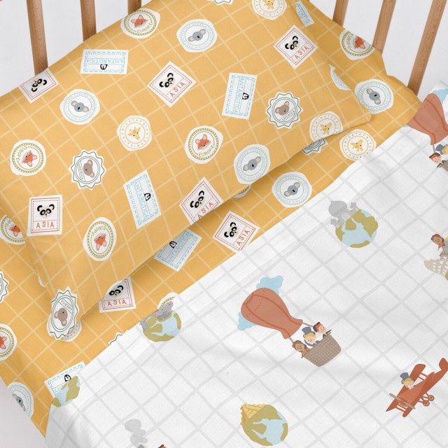 Bedding set HappyFriday Mr Fox World Trip Multicolour Baby Crib 2 Piec