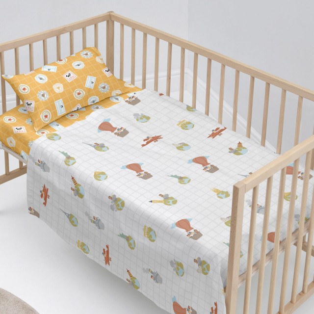 Bedding set HappyFriday Mr Fox World Trip Multicolour Baby Crib 2 Piec