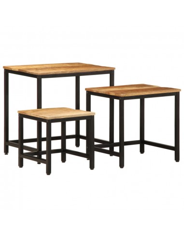 Tables d'appoint gigognes 3 pcs bois de manguier massif brut