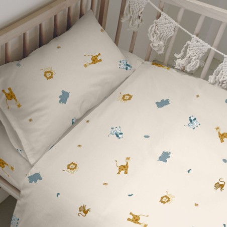 Duvet cover set HappyFriday Mini Animals Multicolour Baby Crib 2 Piece