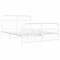 Cadre de lit métal sans matelas et pied de lit blanc 135x190 cm