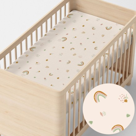 Bettlaken HappyFriday Iris Beige Bunt 70 x 140 x 14 cm 2