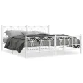 Cadre de lit métal sans matelas et pied de lit blanc 193x203 cm