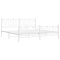 Cadre de lit métal sans matelas et pied de lit blanc 193x203 cm