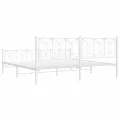Cadre de lit métal sans matelas et pied de lit blanc 193x203 cm