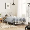 Cadre de lit métal sans matelas avec pied de lit blanc 90x190cm