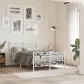 Cadre de lit métal sans matelas et pied de lit blanc 120x200 cm