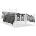 Cadre de lit métal sans matelas et pied de lit blanc 120x200 cm