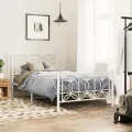 Cadre de lit métal sans matelas et pied de lit blanc 107x203 cm