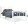 Cadre de lit métal sans matelas et pied de lit blanc 107x203 cm