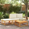 Repose-pied de jardin avec coussins bois massif d'acacia