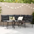Canapé de jardin avec coussins forme de L noir acier textilène