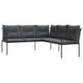 Canapé de jardin avec coussins forme de L noir acier textilène
