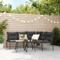 Canapé de jardin avec coussins forme de L noir acier textilène
