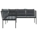 Canapé de jardin avec coussins forme de L noir acier textilène