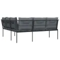 Canapé de jardin avec coussins forme de L noir acier textilène