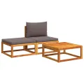 Salon de jardin avec coussins 3 pcs bois massif d'acacia