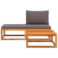 Salon de jardin avec coussins 3 pcs bois massif d'acacia