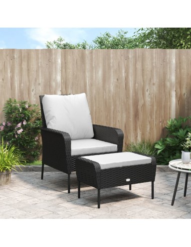 Chaise de jardin avec tabouret noir résine tressée