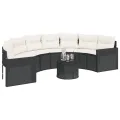 Canapé de jardin table coussins demi-rond noir résine tressée