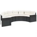 Canapé de jardin table coussins demi-rond noir résine tressée