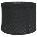 Canapé de jardin table coussins demi-rond noir résine tressée