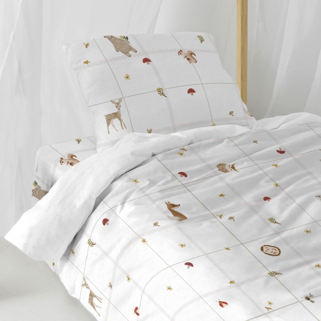 Parure de couette HappyFriday Mini Woods animals Multicouleur Lit 1 pe