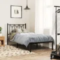Cadre de lit métal sans matelas avec tête de lit noir 75x190 cm