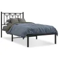Cadre de lit métal sans matelas avec tête de lit noir 75x190 cm
