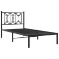 Cadre de lit métal sans matelas avec tête de lit noir 75x190 cm