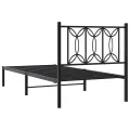 Cadre de lit métal sans matelas avec tête de lit noir 75x190 cm