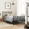 Cadre de lit métal sans matelas avec pied de lit noir 90x200 cm