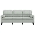 Canapé 3 places avec oreillers gris clair 180 cm velours