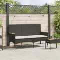 Banc de jardin à 3 places avec coussins noir résine tressée