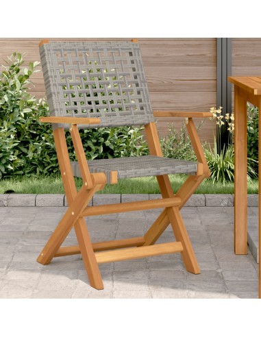 Chaises de jardin lot de 2 gris bois massif d'acacia et rotin