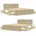Cadre de lit tête de lit sans matelas chêne sonoma 140x200 cm