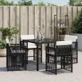 Chaises de jardin lot de 4 avec coussins noir résine tressée