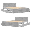 Cadre de lit et tête de lit sans matelas gris béton 120x200 cm