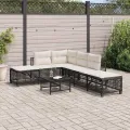 Salon de jardin d'angle 3 pcs avec coussins noir résine tressée