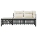 Salon de jardin d'angle 3 pcs avec coussins noir résine tressée
